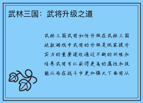 武林三国：武将升级之道