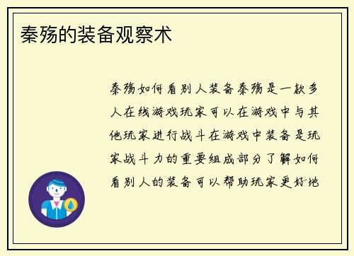 秦殇的装备观察术